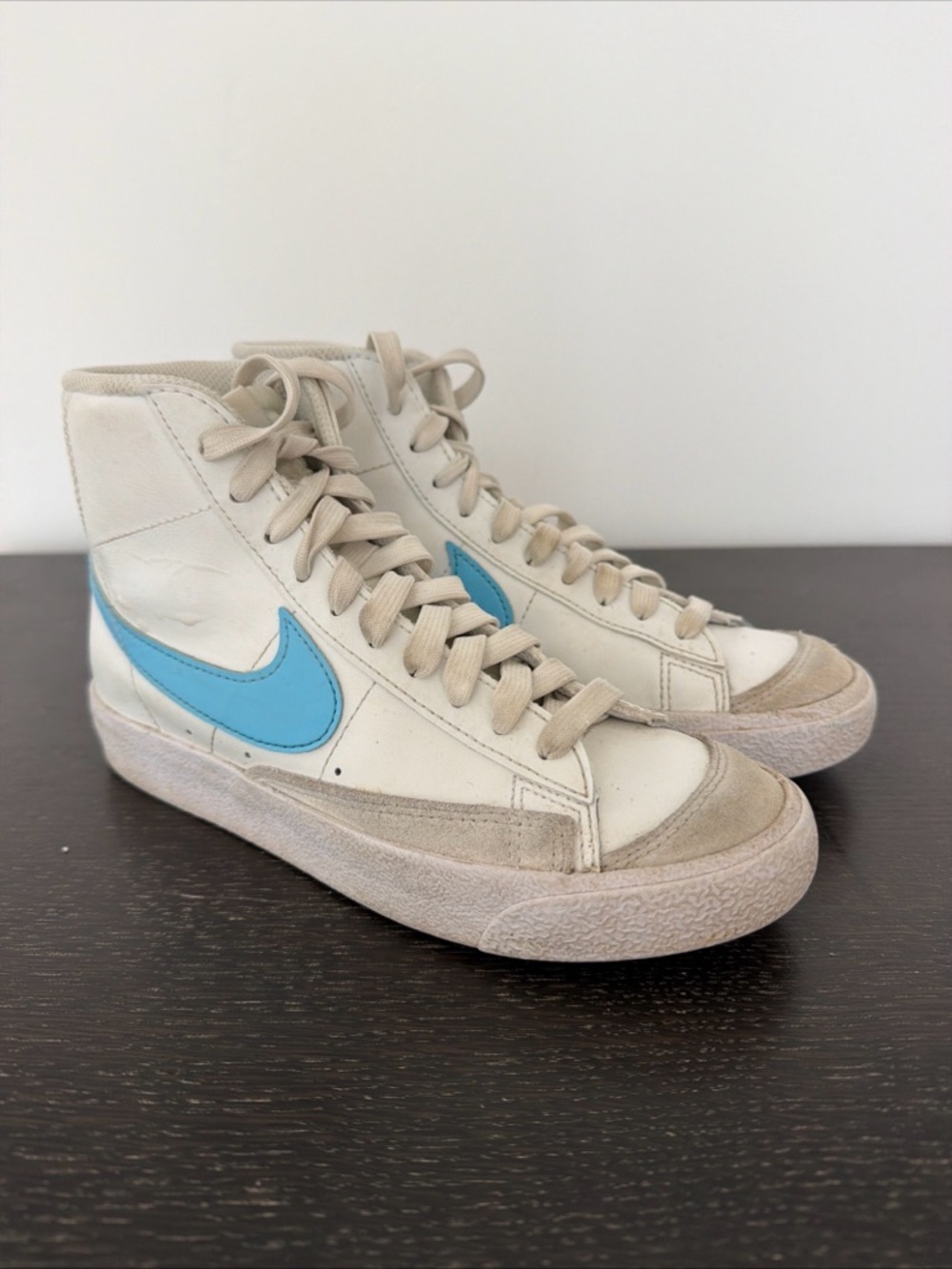 Nike Blazers Mid High-Top Sneakers with Light Blue Swoosh